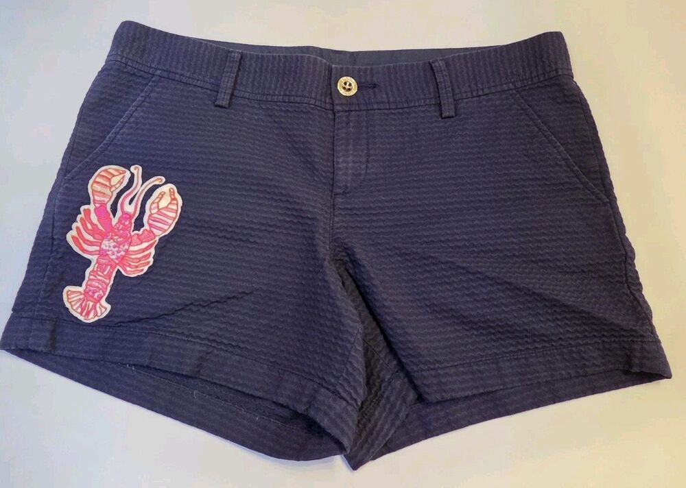 Lilly Pulitzer Callahan Shorts Womens 12 Navy Seersucker Lobster 5”